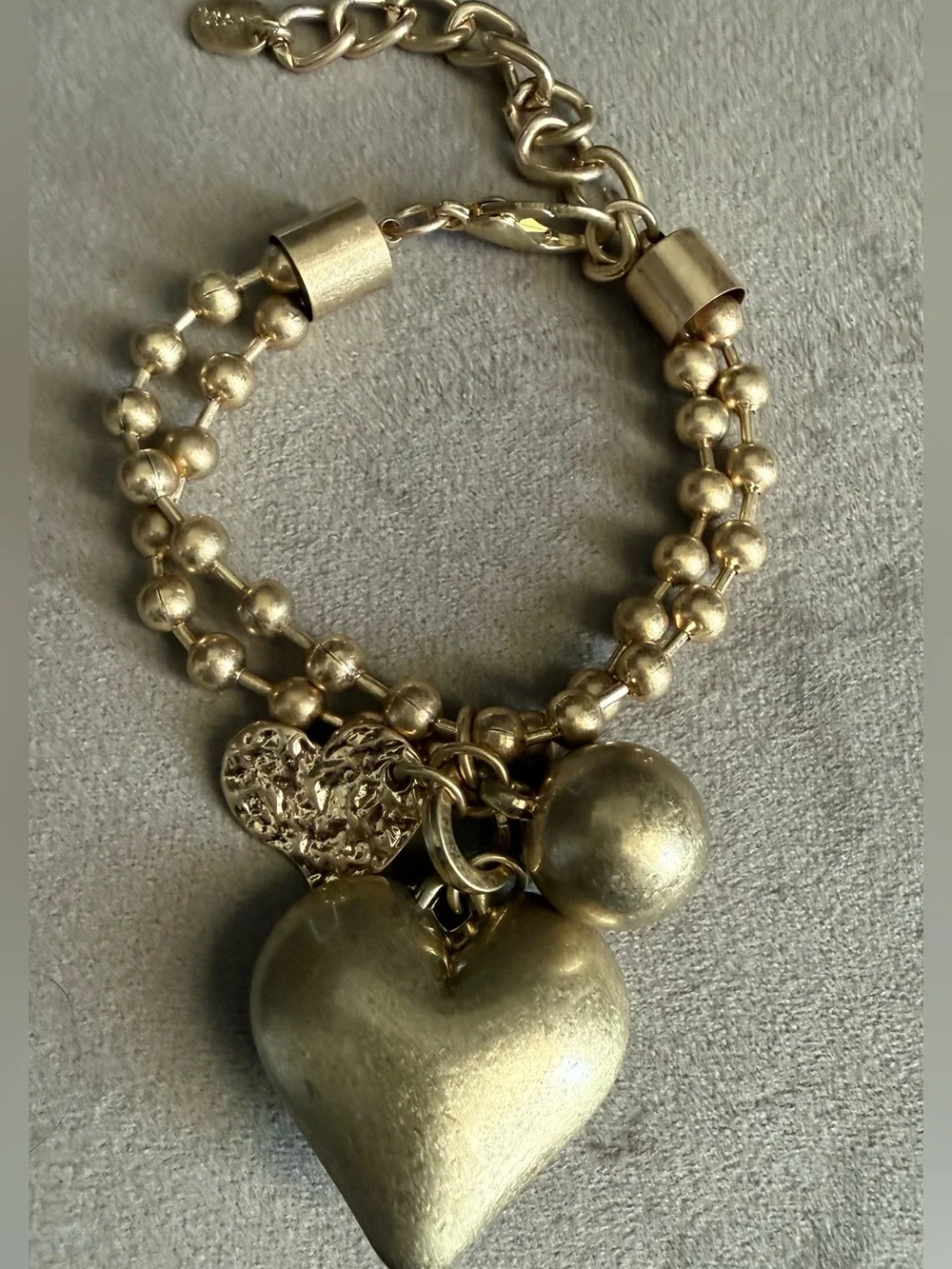 Gold-Tone Heart Charm Double Strand Bracelet - Women's Jewelry